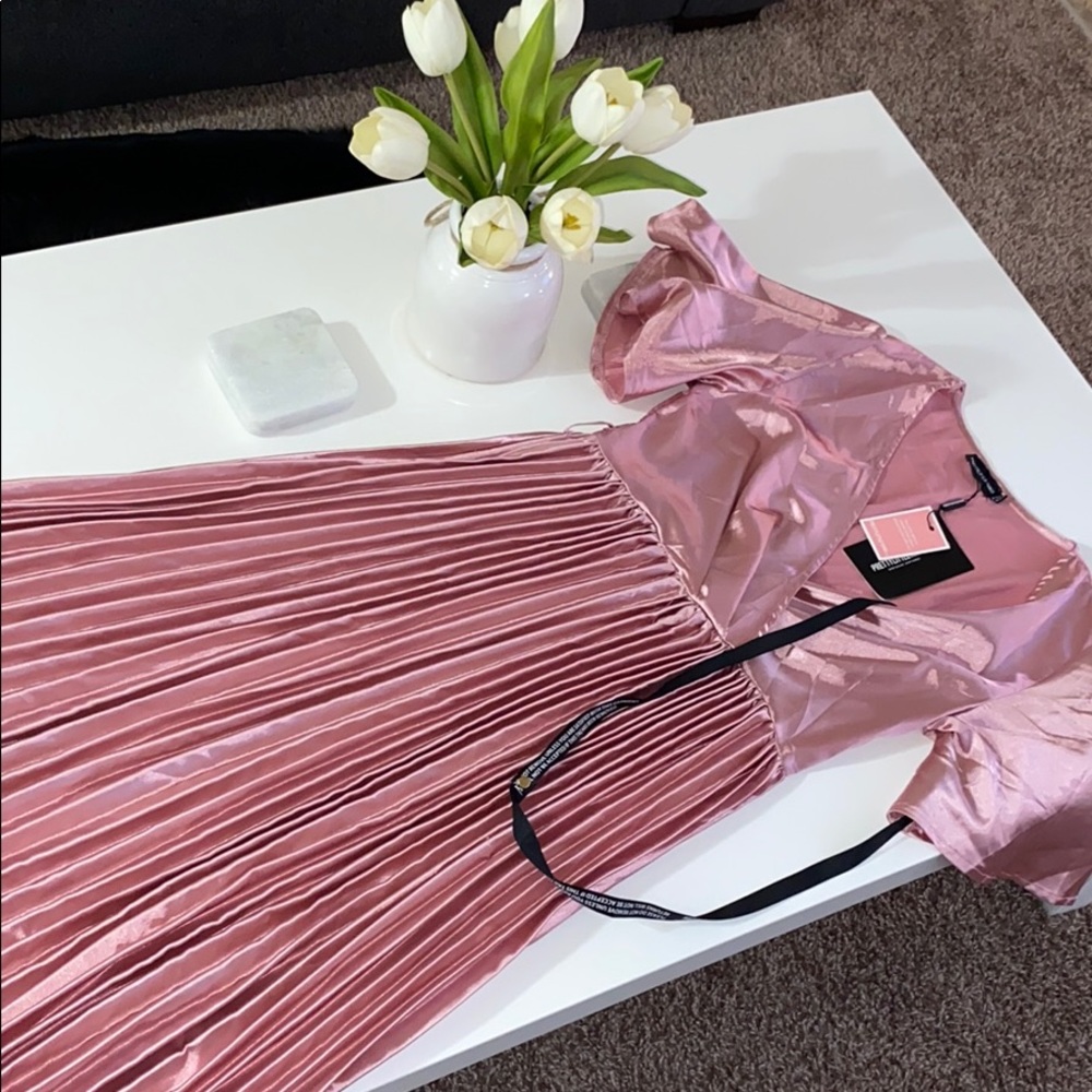 Silky Pink Pleated Dress